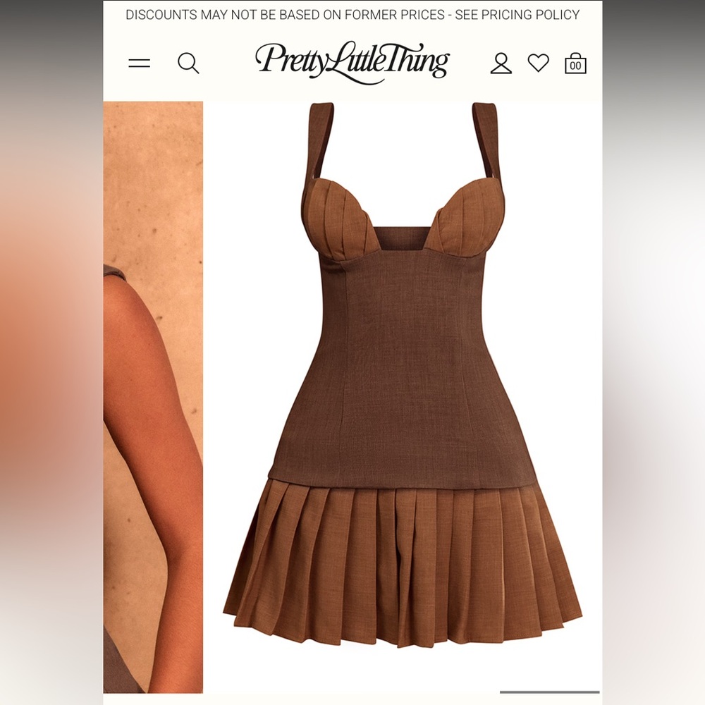 PLT LABEL MOCHA CONTRAST TAILORED PLEATED BUST BODYCON DRESS Size 0